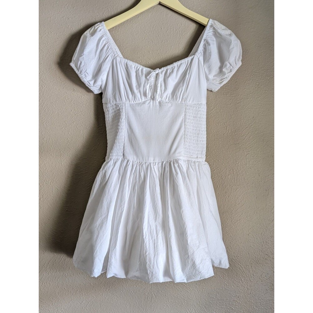 Hollister Sofia Summer Babydoll Bubble Smocked Mini Dress Puffy Sleeve XS Ruffle